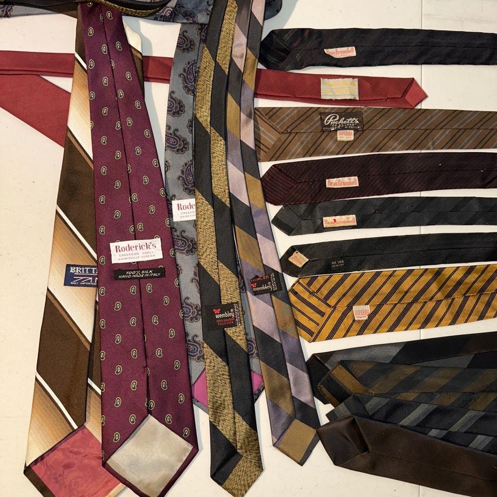 Vintage 60s 70s Mens Silk Tie Lot 16 Retro Striped Paisley Wembley Beau Brummell - Picture 2 of 3